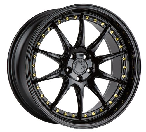 Aodhan DS07 5x114.3 19x9.5+22 Gloss Black W /Gold Rivets